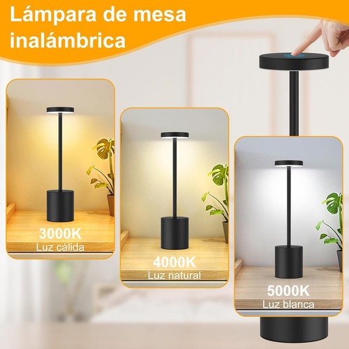 Velador Lámpara Led Recargable Usb Dimmer 3 Luces Fria Calida Neutra Táctil Touch Ideal Bar Velador Moderno Elegante Velador De Mesa Levys Bazar Negro Pantalla Negro