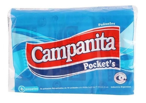 Campanita Pañuelos Descartables 6x10 Campanita Pockets en bolsa x 6 unidades