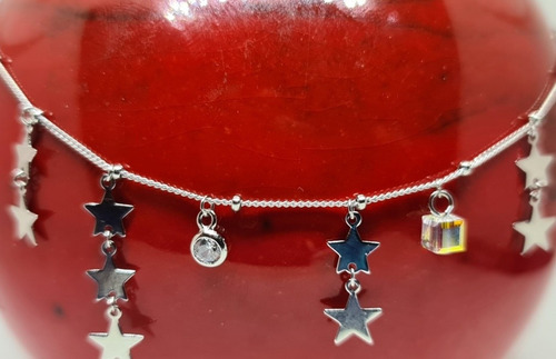 Imagen 4 de 6 de Tobillera De Plata 925 Estrellas Colgantes Y Cubic X Local !