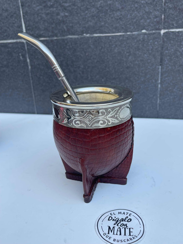 Mate Imperial Cuero Croco De Alpaca Y Calabaza Con Bombilla