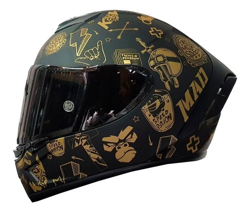 Imagen 3 de 7 de Casco Para Moto Kov Aircut Smash Oro Negro Mica Humo