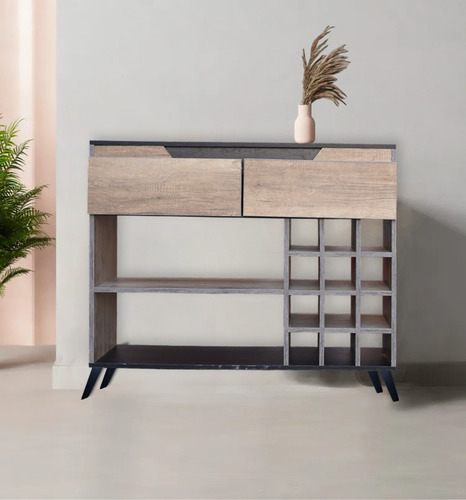 Mueble Credenza Bufetera Hogare Recibidor Porto Fino Sala Color Rustik Wood/negro