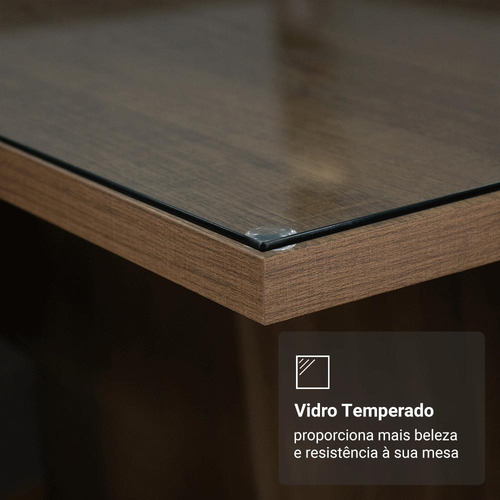 Sala De Jantar Mesa Tampo De Vidro 4 Cadeiras Viena Madesa Cor Rustic/Crema/Sintético/Bege