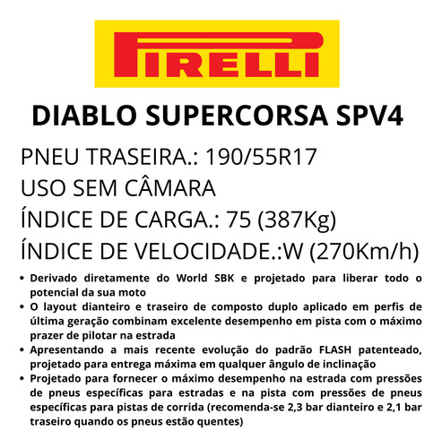 Pneu Moto 190/55r17 Tras Diablo Supercorsa Spv4 Sem Câmara