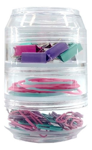 Kit Oficina Brw Formato Lata Y Doble Clips Color Violeta/rosa/celeste