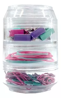 Kit de escritório Brw em formato estanho e clipes duplos, cor violeta/rosa/azul celeste