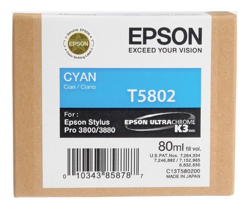 Tinta Epson T5802 T580200 Color Cyan