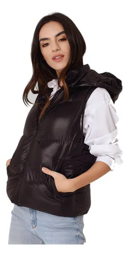 Chaleco Puffer Con Capucha Mujer Negro, Solo Deportes