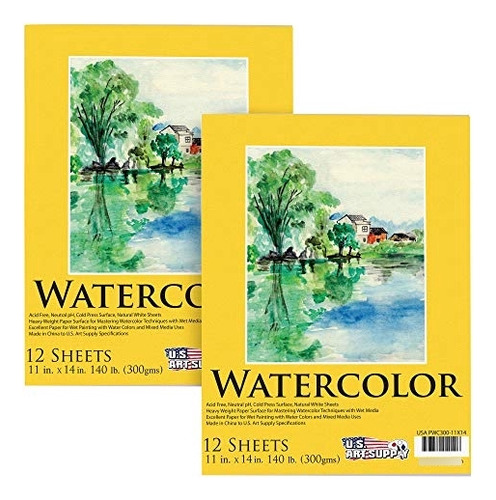 Blocks Para Acuarela Us Art Supply 12 Hojas 28x35.5cm 2 Pzs