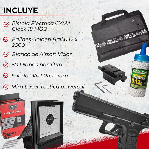 Combo Airsoft Pistola Glock 18 Cm030 Balines Blancos Mira