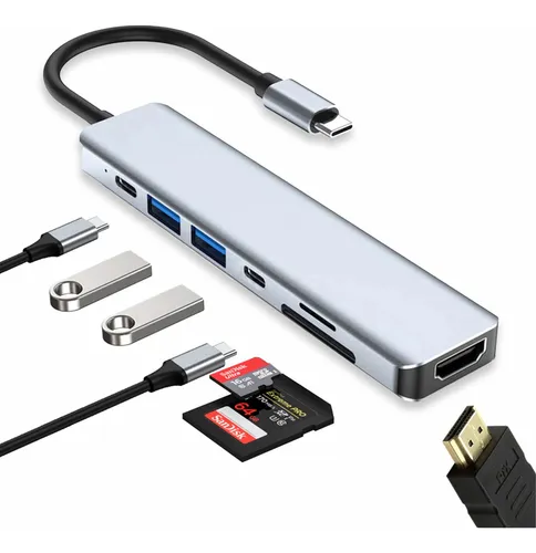 comprar Hub Adaptador 7 Em 1 Tipo C Usb 3.0 Micro Sd Hdmi 4k P\u002F Macbook Air Pro M1 S22 S23 S24 Em Modo Dex Pc Casenn