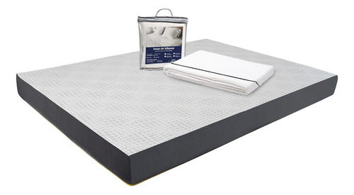 Colchón Queen Size En Caja 15 Cm Altura + Juego De Sábanas Blanco Con Gris