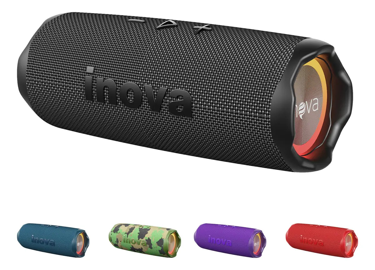 Caixa De Som Portatil Inova Caixinha Com Rgb Tws Recarregável Subwoofer, Potente Caixas Bluetooth Ideal Festas Ao Ar Livre E Uso Diário, Preto