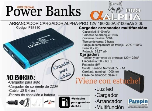 Cargador Arrancador Bateria Alpha Pro Pb781c 350a 3lts-ynter