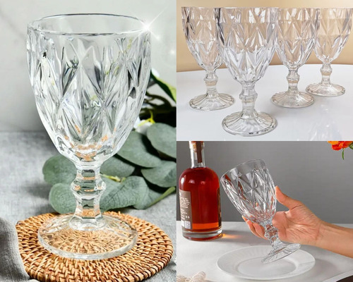 Jogo 6 Taças Diamond Vidro 260ml Transparente Luxo