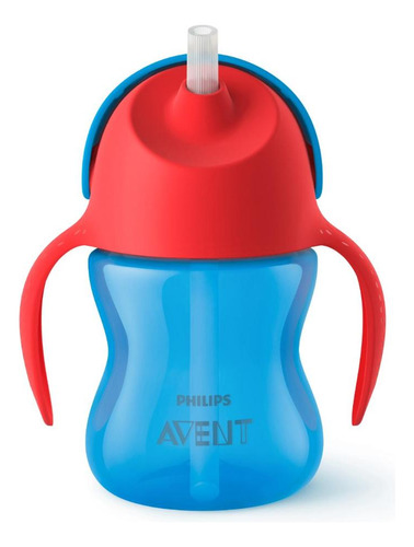 Copo Philips Avent Com Canudo Curvado 200ml Azul E Vermelho