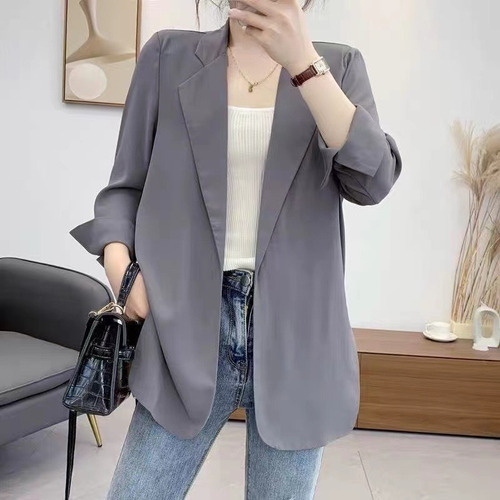 Casual Fresco Saco Blazer Manga 3/4 Cuello Mujer Cómodo