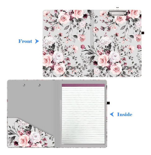 Womens Clipboard Folio Floral With Inner Pocket Lined Notepa