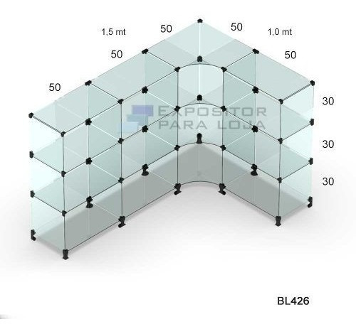 Balcão De Vidro Em L 1,50 X 1,0 X 30 P/ Loja Modulado Barato