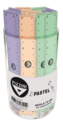 Regla Pizzini Escolar 15 Cm Colores Pastel Pack X 10unidades