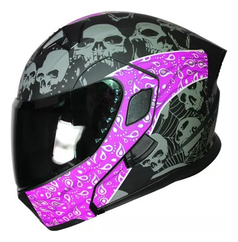 Casco Abatible Para Moto Half Bandido Con Luz Led Morado Dot