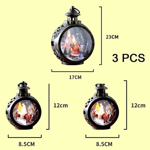 B 3 Piezas Faroles De Navidad Ornamento Vela Llama Luz Led