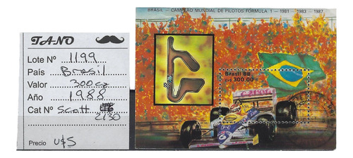 Lote1199 Brasil Bloque 300 Cz. Año 1988 Scott# 2130 F 1