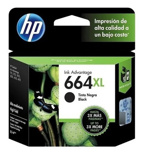 Tinta Original Negro Hp 664xl Alto Rendimiento F6v31al 