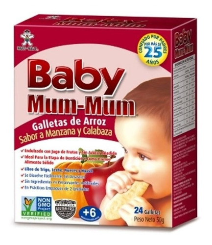 Galletas Baby Mum Mum De Arroz Sabor Manzana Calabaza 50g