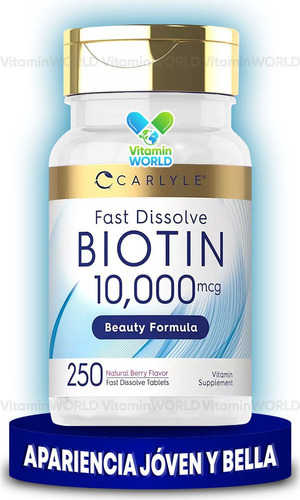 Carlyle Biotina 10000mcg 250 Tabletas De Disolución Rápida Sabor Sin Sabor