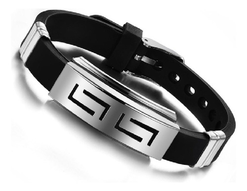 Pulseira Bracelete  Em Silicone Com Metal Cromado Prata Novo