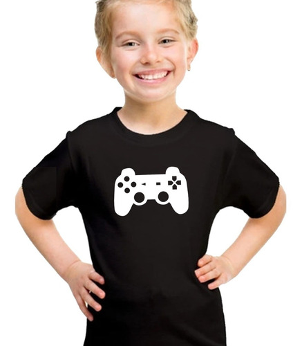 Remera Negra Joystick Gamer Juegos Unisex Y Niños Algodón