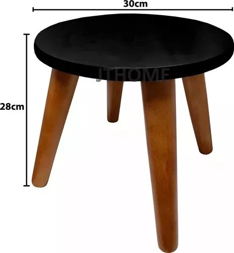 Banco Mdf 30cm Redondo Preto Infantil Kids Pé Palito Jt Home