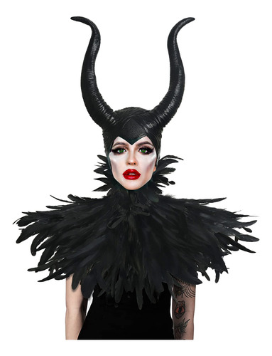 Set Disfraz Capa De Plumas Y Cuernos De Maleficent Halloween