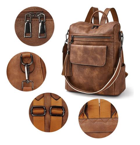 Mochila Caseek, piel para mujer, impermeable, antirrobo, color marrón bicolor