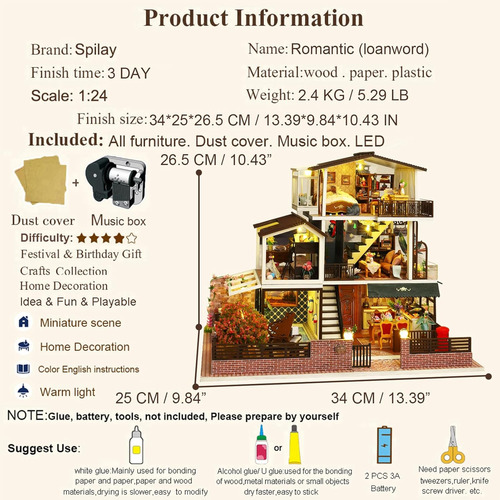 Kit De Muebles De Madera En Miniatura Spilay Dollhouse Diy,