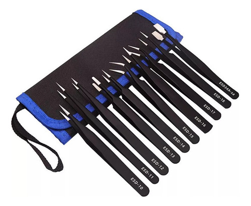 Set Of 10 Esd Anti-static Precision Tweezers