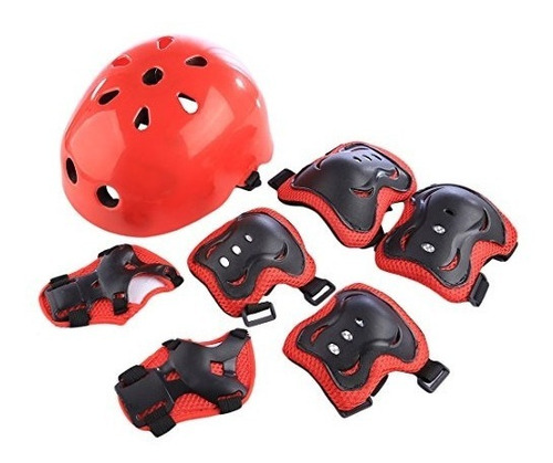 Set Protecciones Rojo Casco Niños Bicicleta, Skate, Patin