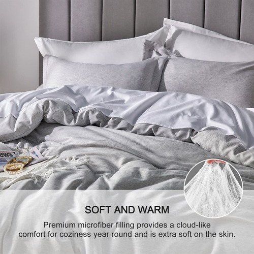 Cozylux Cama Queen Size Edredon Juego 3 Pz Gris Suave Grey Solido