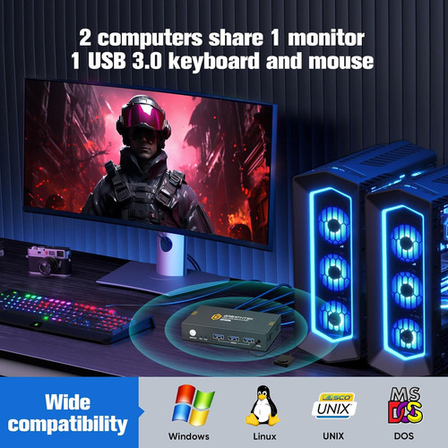 Conmutador Kvm Hdmi Usb3.0 De 2 Puertos 3 Puertos Usb3....