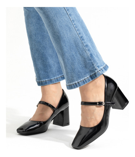 Zapato Formal Mujer Taco Alto Elegante Con Hebilla Weide