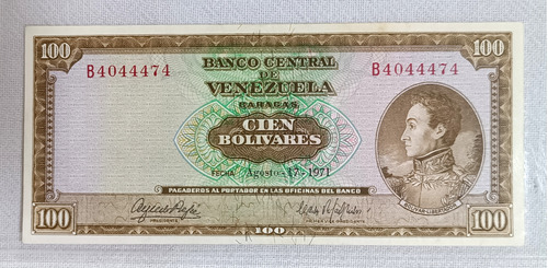 Billete 100 Bs 17-agosto-1971 Venezuela Unc