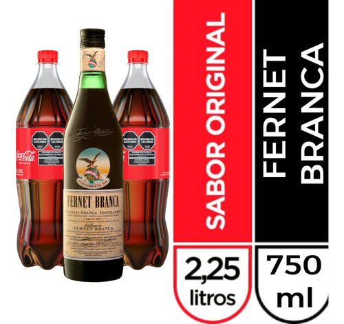 Combo Coca Cola 2,25lt X2u + Fernet Branca 750ml. Combox