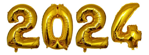 Bexiga Balão Metalizado Personalizado Ano 2024 Cor Dourado
