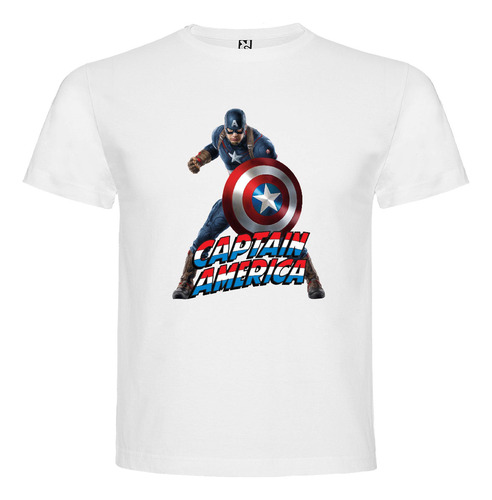 Polera Blanca Algodón 100% Niños Capitan America 1 Avengers