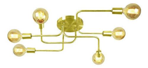 Lustre Sputnik Aranha 6 Braços Dourado Quarto Sala Cozinha