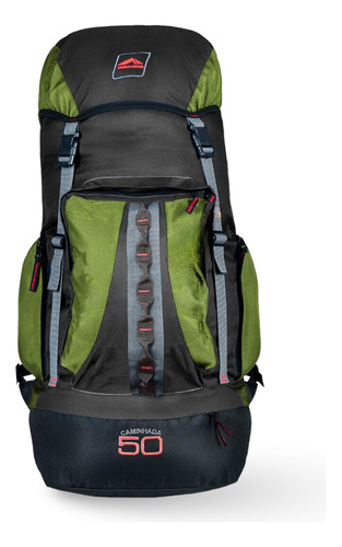 Mochila Cargueira Para Camping Caminhada 50 Litros Trekking Cor Preto Com Verde Desenho Do Tecido