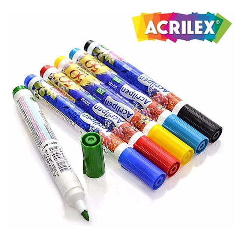 Acrilpen Kit Com 12 Canetas Para Tecido 04412 Acrilex