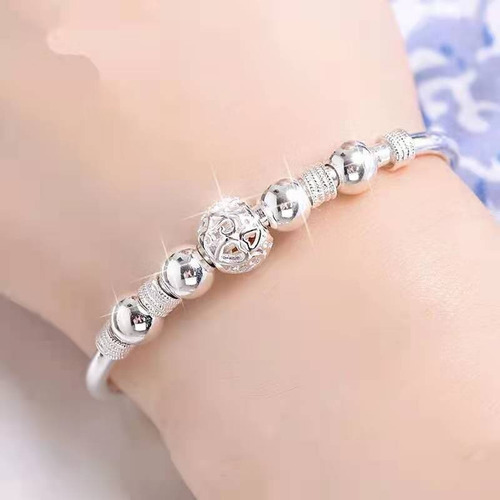 Imagen 4 de 5 de Pulsera Mujer Plata Corazón Ajustable Brazalete Charm Amor