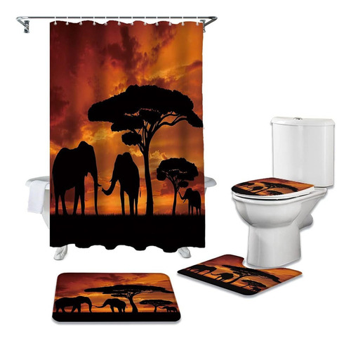 1 4pc Juego Baño Impermeable Elefante Indio Africano H